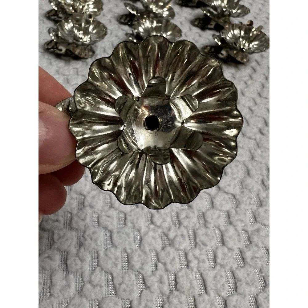 Vtg Silver Tin Christmas Tree Candle Clips Holder‎ Granny MCM Holiday Ornament